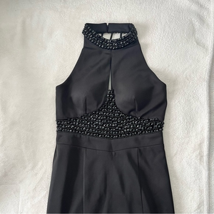 Halter Neck Black Evening Dress Long Mermaid Prom Gown Crystal Beaded Formal‎ XS